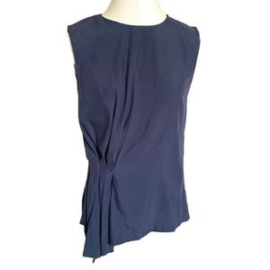 Zara Navy Blue Silky Asymmetric Drape Sleeveless Top - S/M